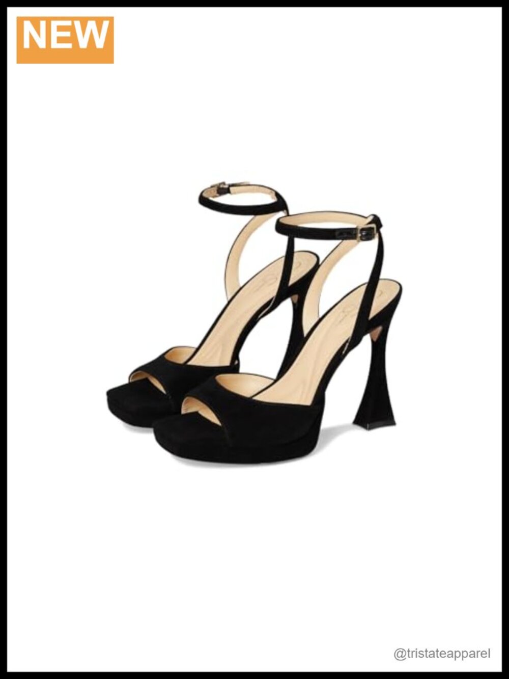 Platform Heeled Sandals Leather Square Toe Ankle Strap Comma Heel